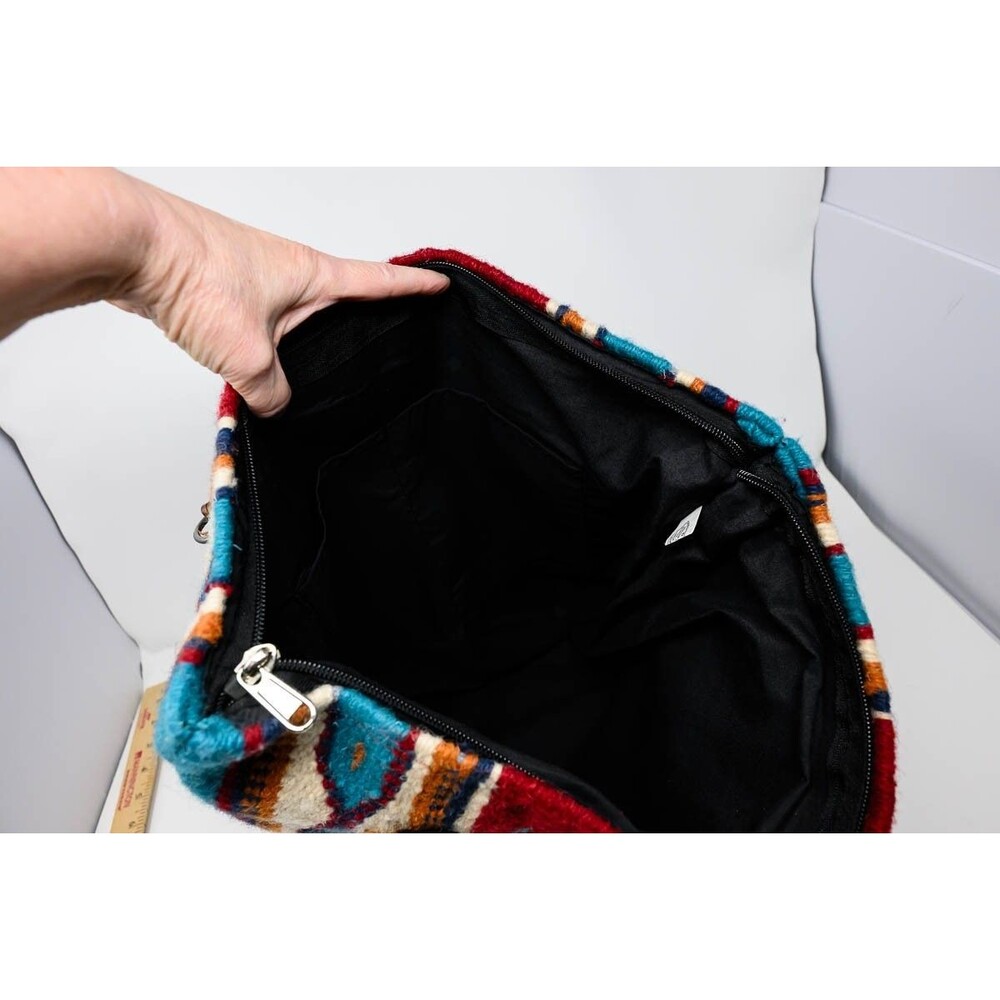 El Paso Saddle Blanket CO Wool Aztec Southwest Zip Closure Large Tote Bag - Picture 6 of 8